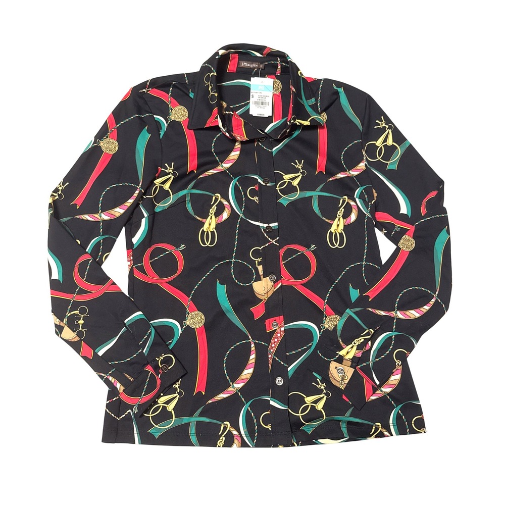 J.McLaughlin NWT S Black Red Green Neo Sinclair Equestrian Button Up Small $188